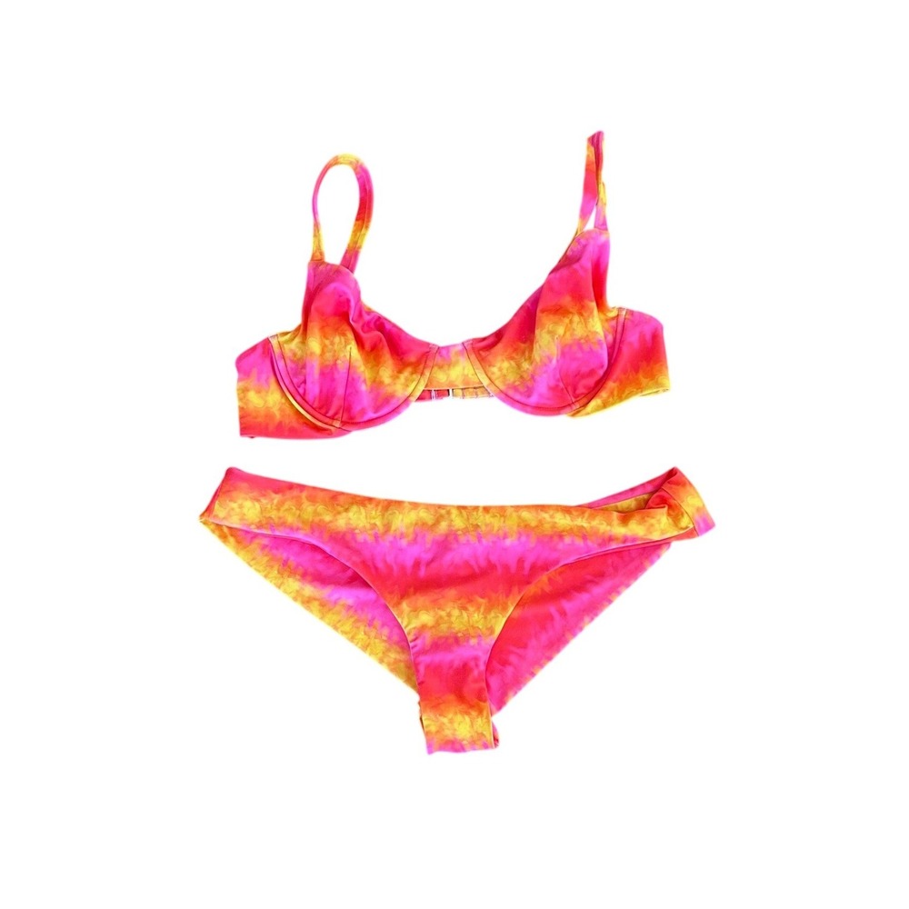 moana bikini Pink and Yellow Tie-Dye Underwire Bikini Set